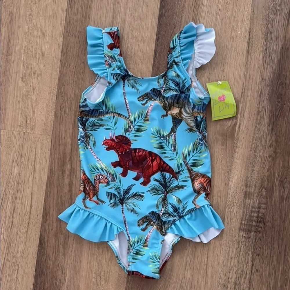 NWT Millie Loves Lilly Dinosaur Ruffle one piece Swimsuit Blue 6